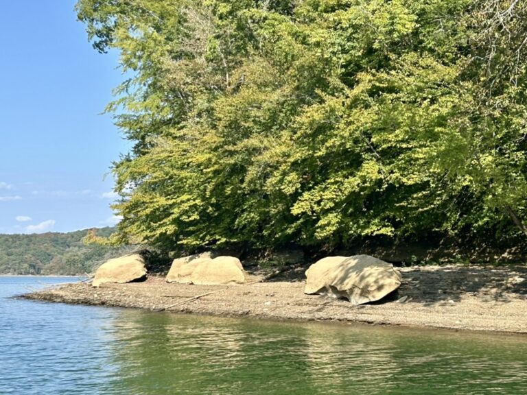Giant boulders uncovered as Dale Hollow Lake goes down.